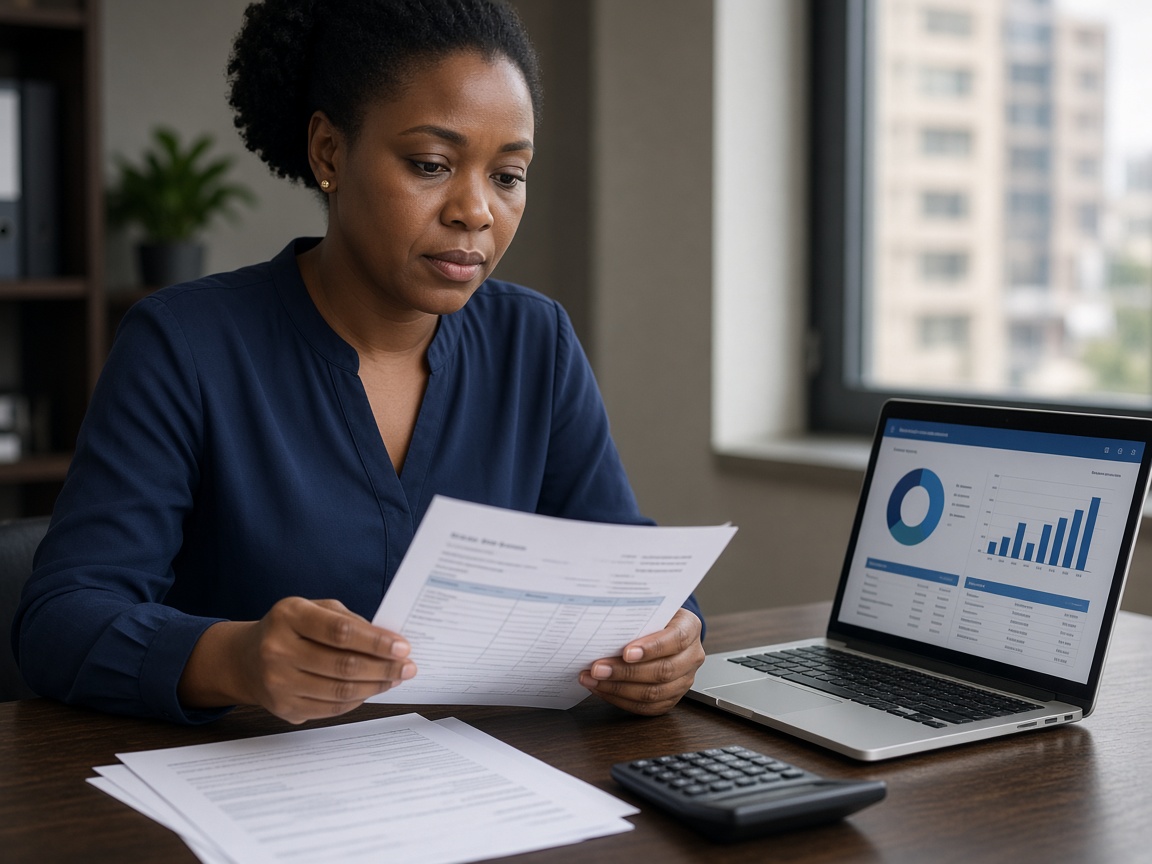 Finance lead reviewing invoices and compliance records